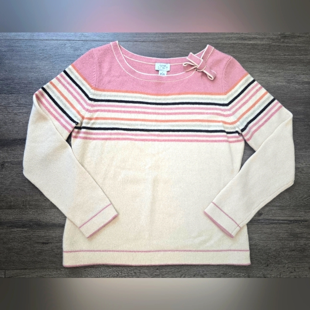 Ann Taylor Loft Pastel Sweater 50% Wool 10% Angora 5% Cashmere Bow Stripes P